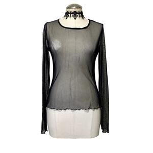 Madknits Mesh Sheer Lettuce Hem Long Sleeve Top Alt Emo Grunge Punk Goth Raver